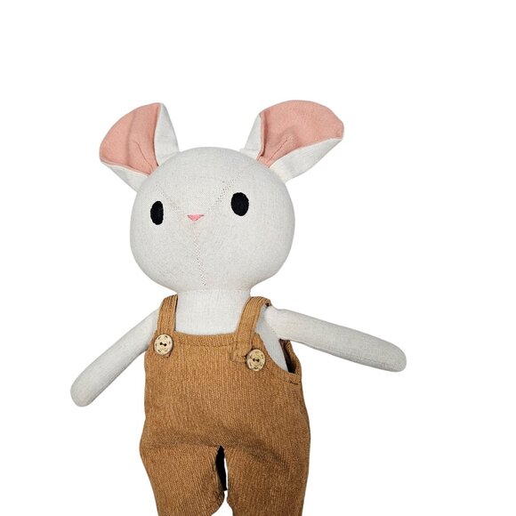Handmade Stuffed Mouse Doll Tan Overalls Button Details Soft Toy - Picture 3 of 9